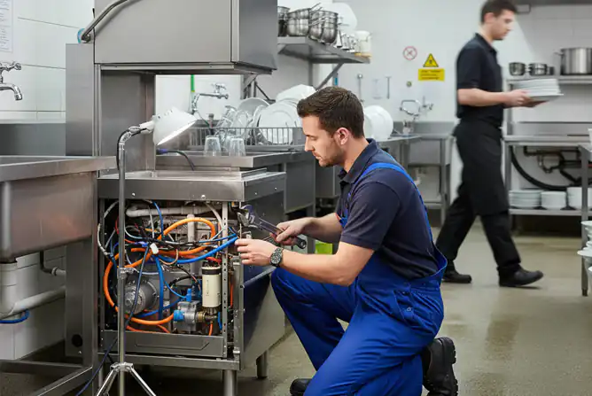 NKC service technicians performing maintenance and repairs on commercial kitchen equipment